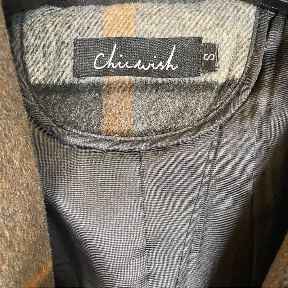Chicwish Prairie Check Rabato Plaid Wool Blend Belted Coat Brown S - Picture 7 of 7